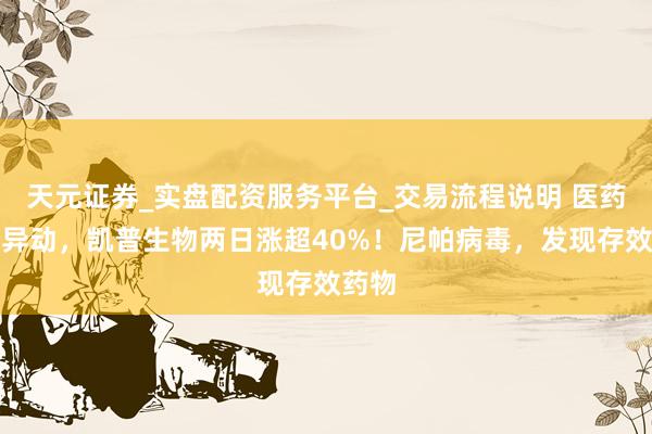 天元证券_实盘配资服务平台_交易流程说明 医药股再异动，凯普生物两日涨超40%！尼帕病毒，发现存效药物
