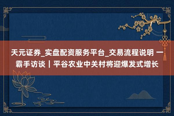 天元证券_实盘配资服务平台_交易流程说明 一霸手访谈｜平谷农业中关村将迎爆发式增长